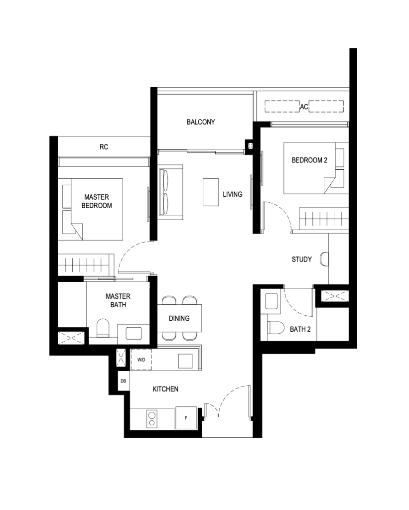 Lentor Hills Residences Floorplan 2 Bedroom + Study