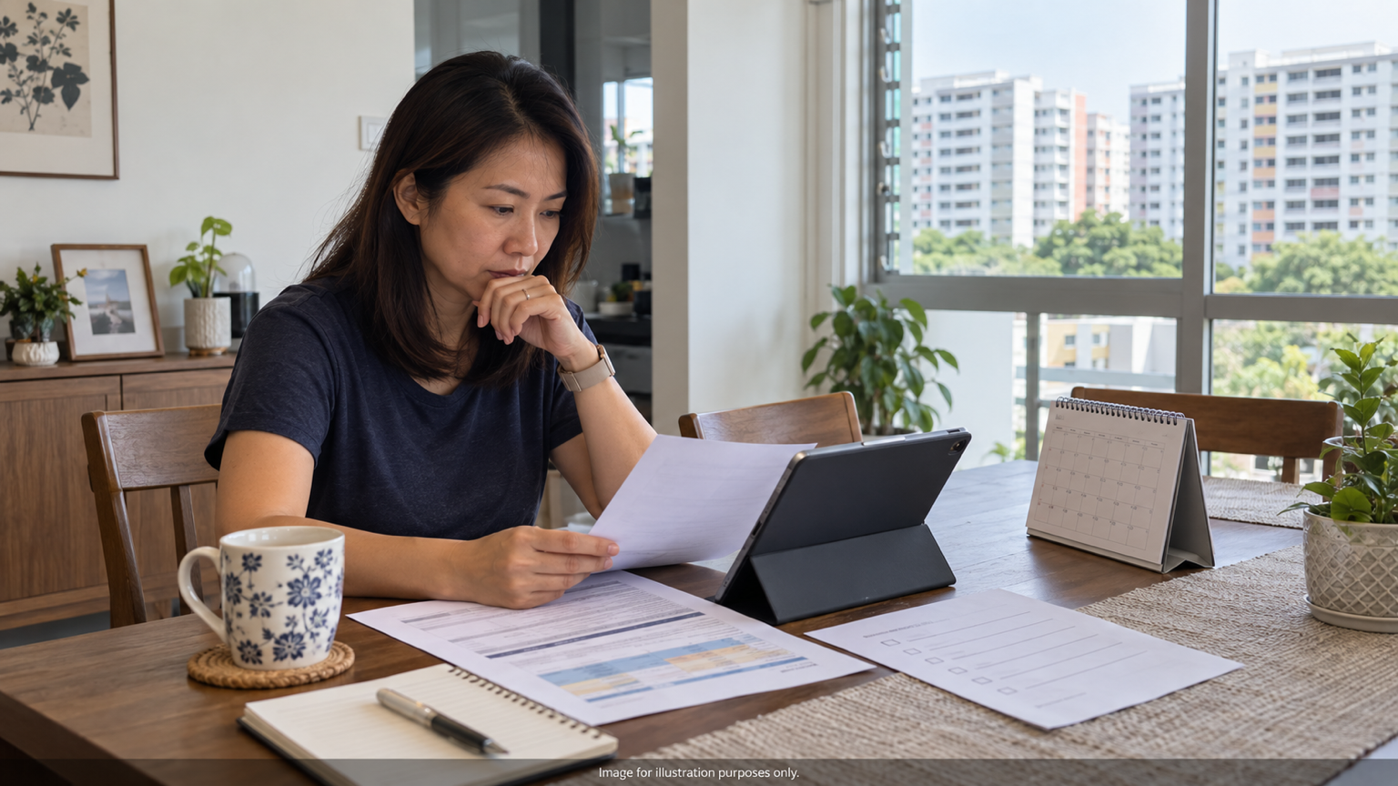 Singapore HDB seller reviewing an Option to Purchase checklist, estimated proceeds and resale timeline before committing