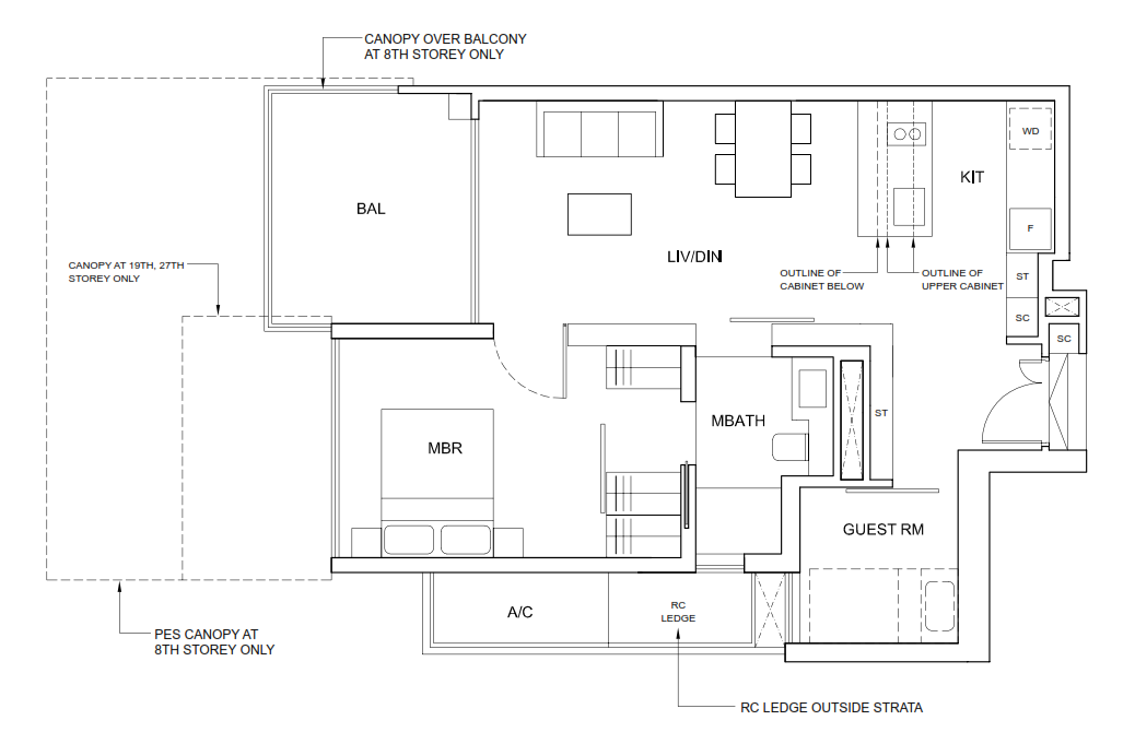 Cairnhill Nine 1 bedroom plus study 743 sqft floor plan