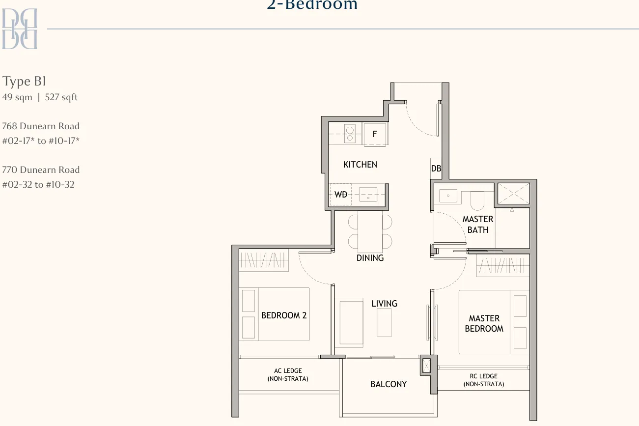 Official Dunearn House 2-bedroom Type B1 floor plan