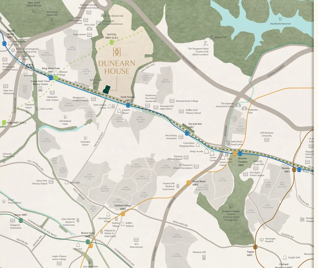 Developer location map showing Dunearn House, Sixth Avenue MRT and nearby amenities