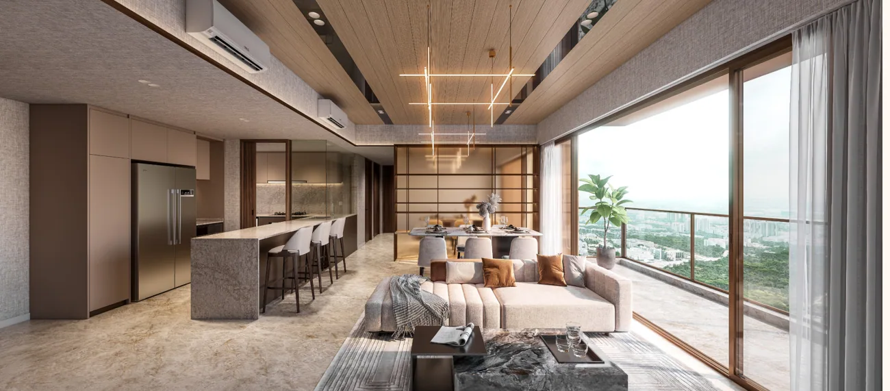 Developer artist impression of a residential living and dining interior